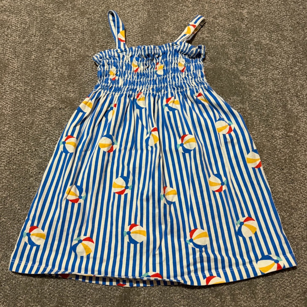 Hanna Anderson 100% cotton sleeveless summer dress‎ beachballs blue white size 4